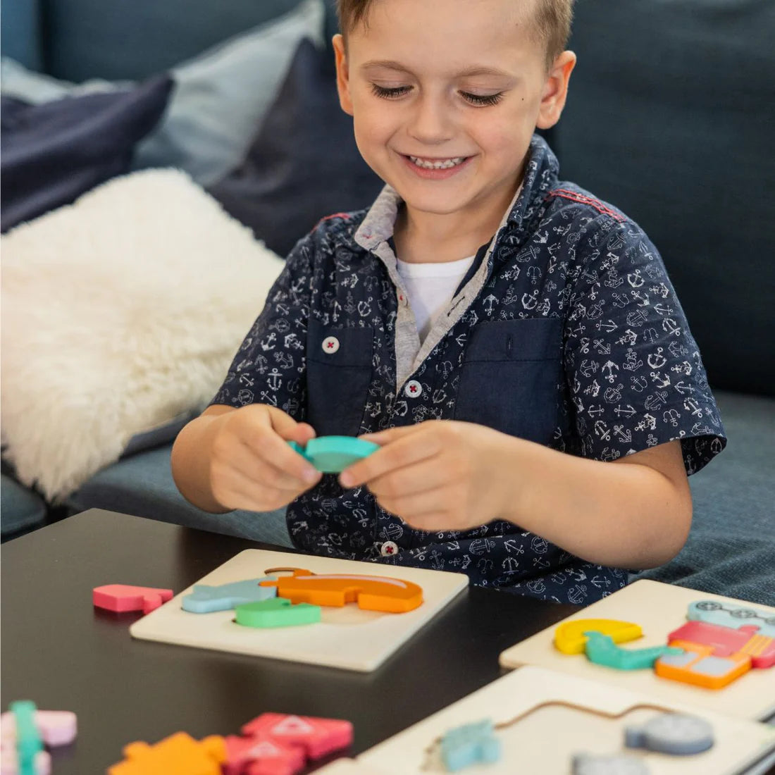 6 drevených montessori puzzle – Autíčka (6+ mesiacov)