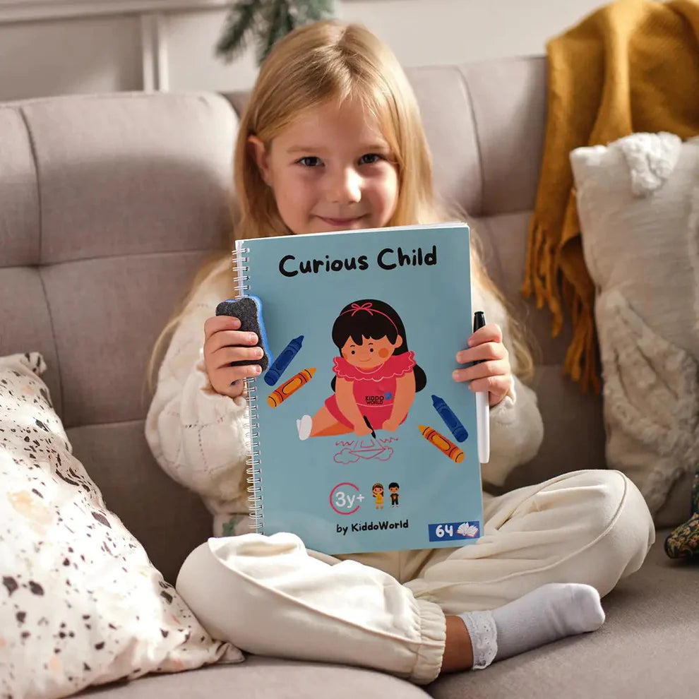 Curious Child – Píš a zmaž zošit na učenie písania, opakovane použiteľný (64 strán, 3–6 rokov)