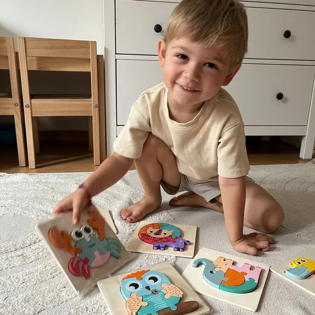 6 drevených montessori puzzle – Autíčka (6+ mesiacov)