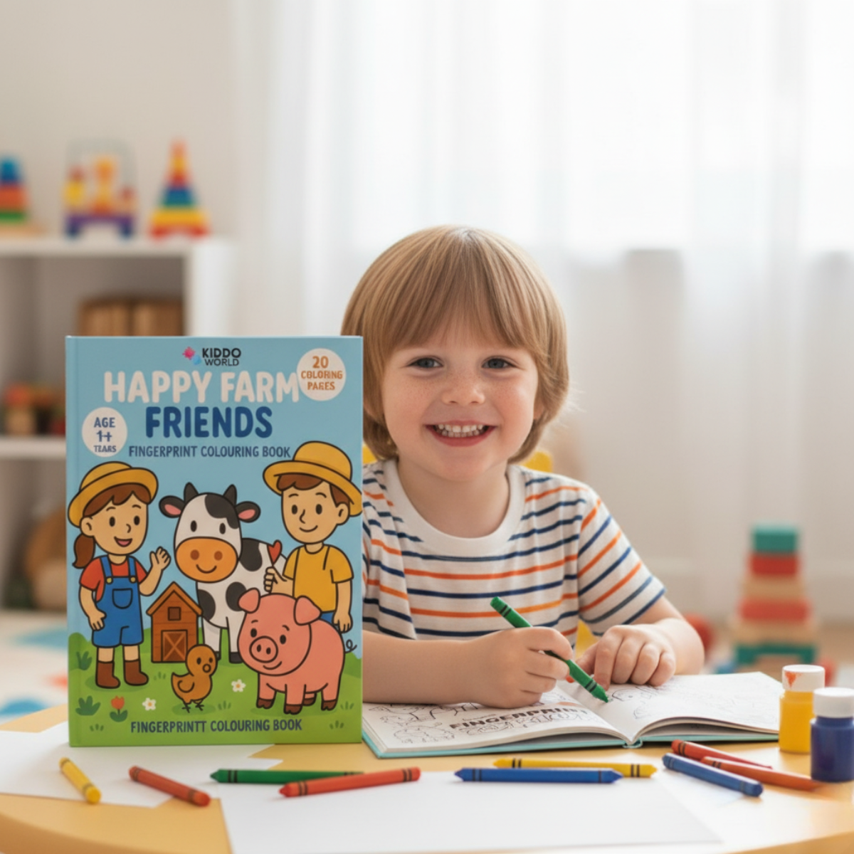 Omaľovanka pre deti: Deti na farme (20 strán, 1+ rok)