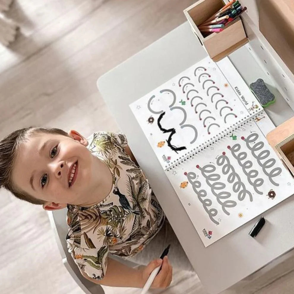 Curious Child – Píš a zmaž zošit na učenie písania, opakovane použiteľný (64 strán, 3–6 rokov)