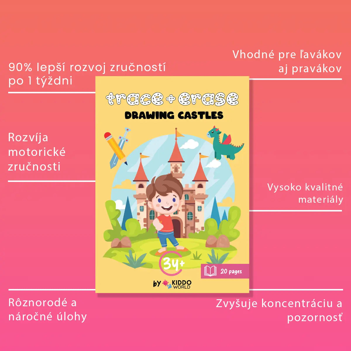 Čarovné hrady - Zošit na písanie a zmazávanie pre objavovanie tvarov a vzorov (3+ rokov)