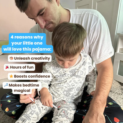 Dvojdielne detské vyfarbovacie pyžamo | Nákladiaky a bagre (4–8 rokov)