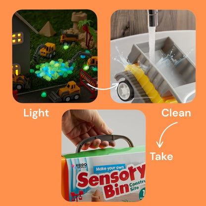 Senzorická herná sada s magnetickým pieskom a svietiacimi kamienkami | Stavenisko | pre deti 3+