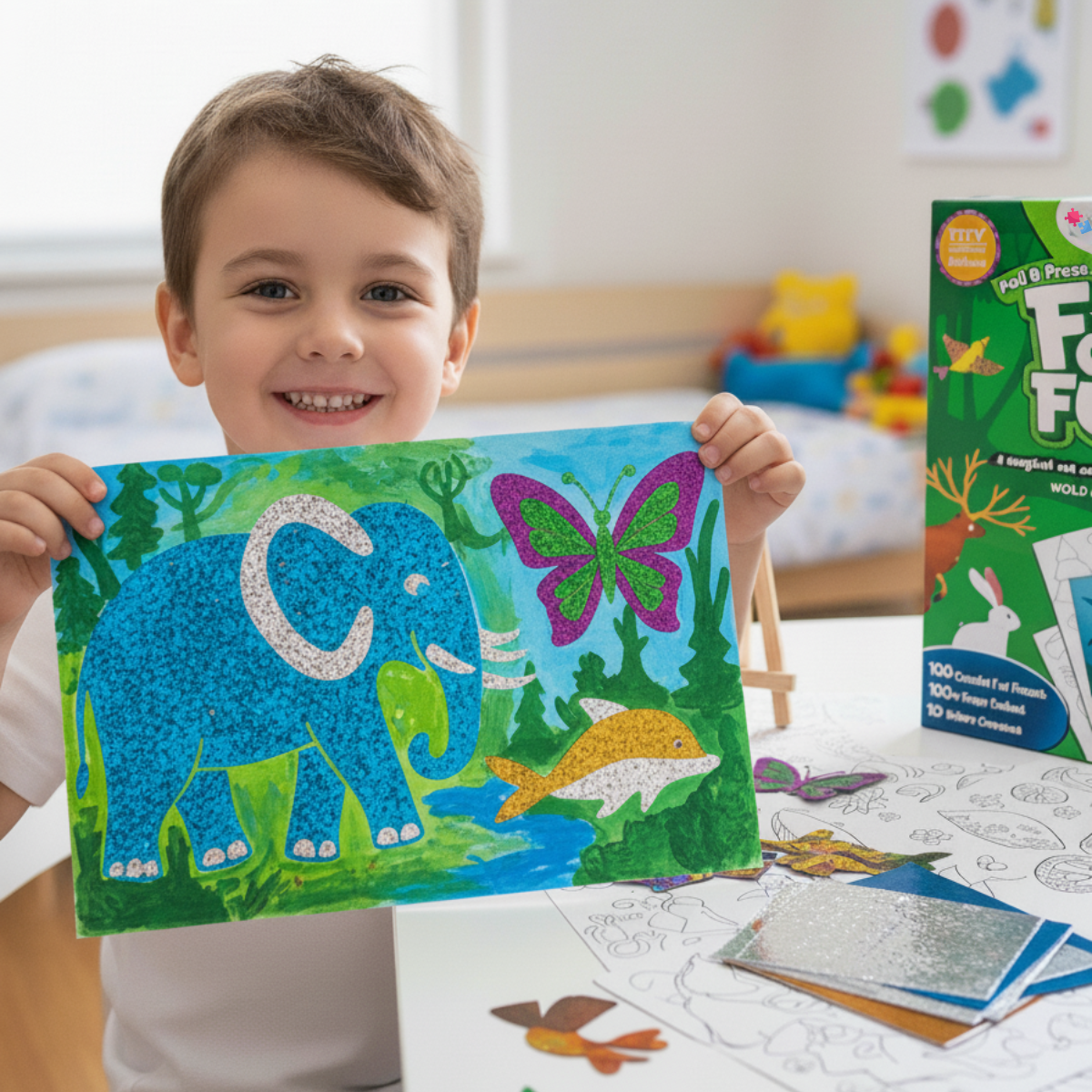 Foil Fun | Vytvorte si zvieratká so trblietavými lístkami bez neporiadku – pre deti od 3+ rokov