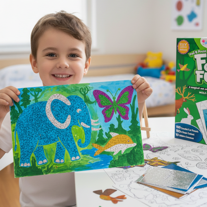 Foil Fun | Vytvorte si zvieratká so trblietavými lístkami bez neporiadku – pre deti od 3+ rokov