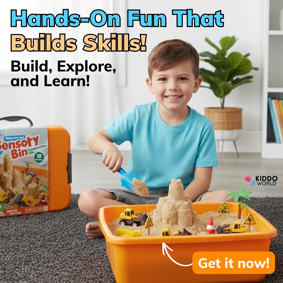 Senzorická herná sada s magnetickým pieskom a svietiacimi kamienkami | Stavenisko | pre deti 3+