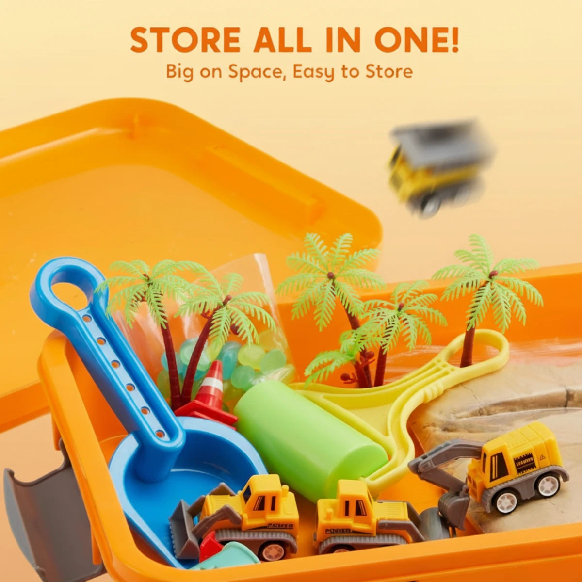 Senzorická herná sada s magnetickým pieskom a svietiacimi kamienkami | Stavenisko | pre deti 3+