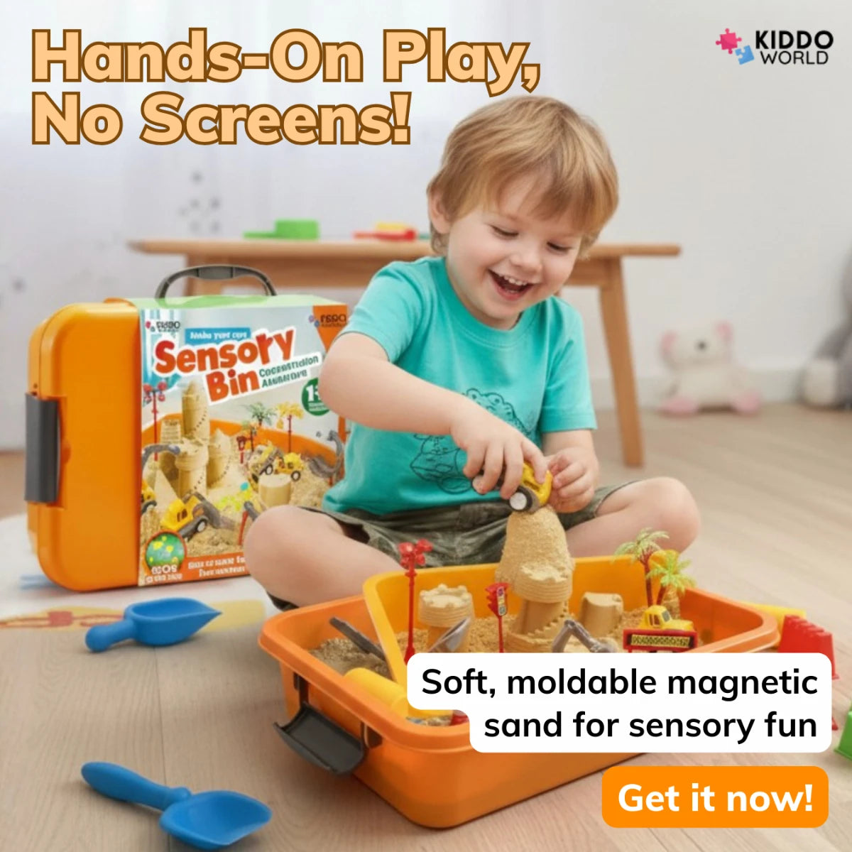 Senzorická herná sada s magnetickým pieskom a svietiacimi kamienkami | Stavenisko | pre deti 3+