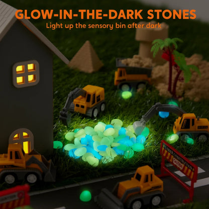Senzorická herná sada s magnetickým pieskom a svietiacimi kamienkami | Stavenisko | pre deti 3+