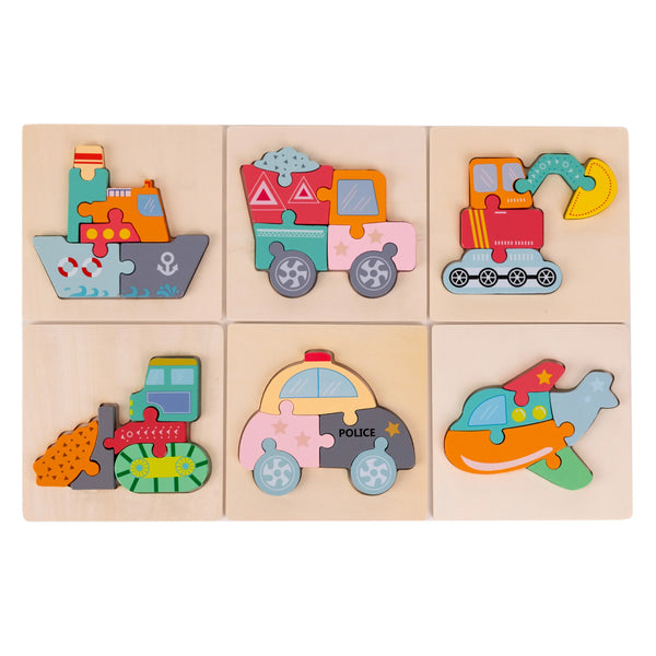 Montessori drevené puzzle „Dopravné prostriedky“