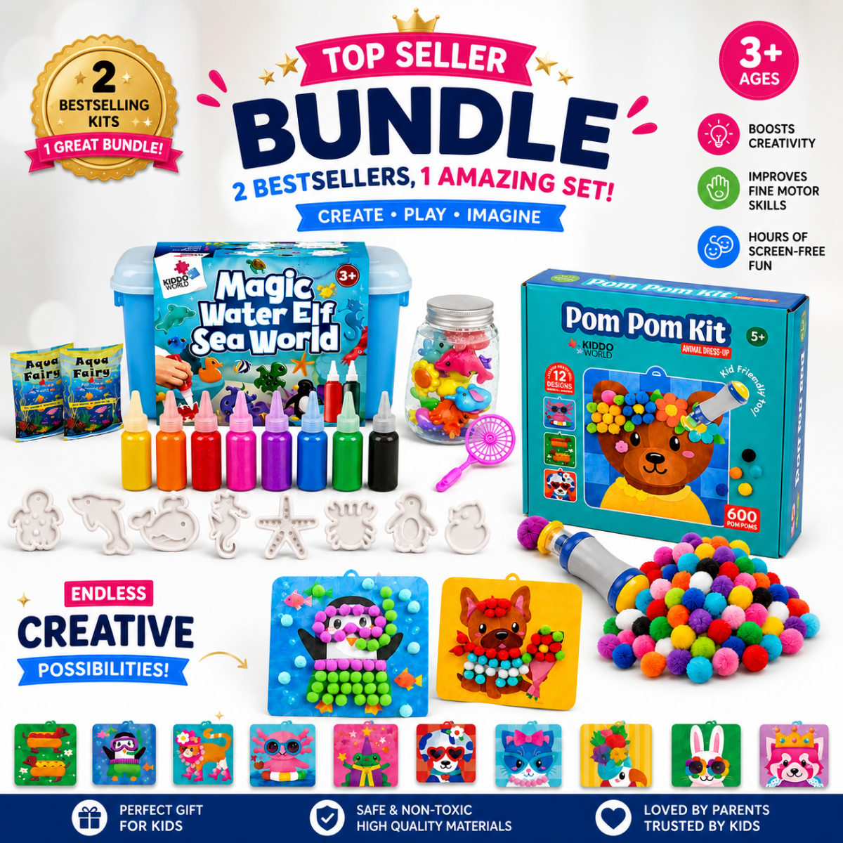 BALÍČEK TOPSELLER: Magic Water Squishies & Pom Pom Kit