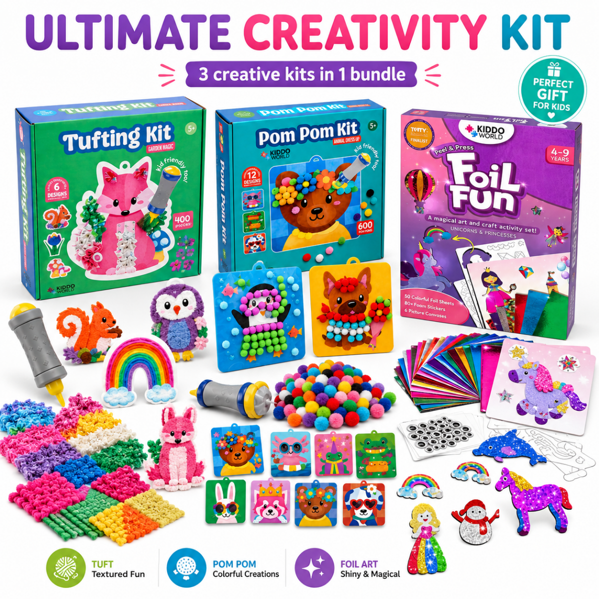 ULTIMÁTNY KREATÍVNY BALÍČEK: Pom Pom Kit, Tufting Kit & Foil Fun Princezné