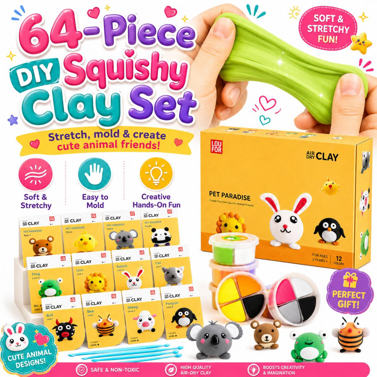 64-dielna DIY sada Squishy Clay (4+ rokov)