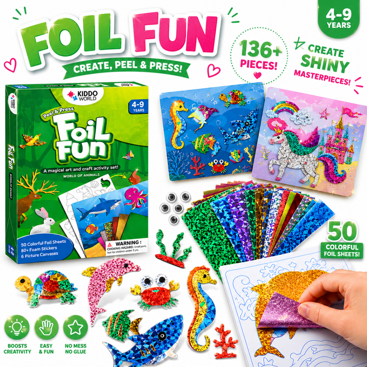 Foil Fun: Svet zvierat – trblietavé obrázky so zvieratkami bez neporiadku! (4+ roky)