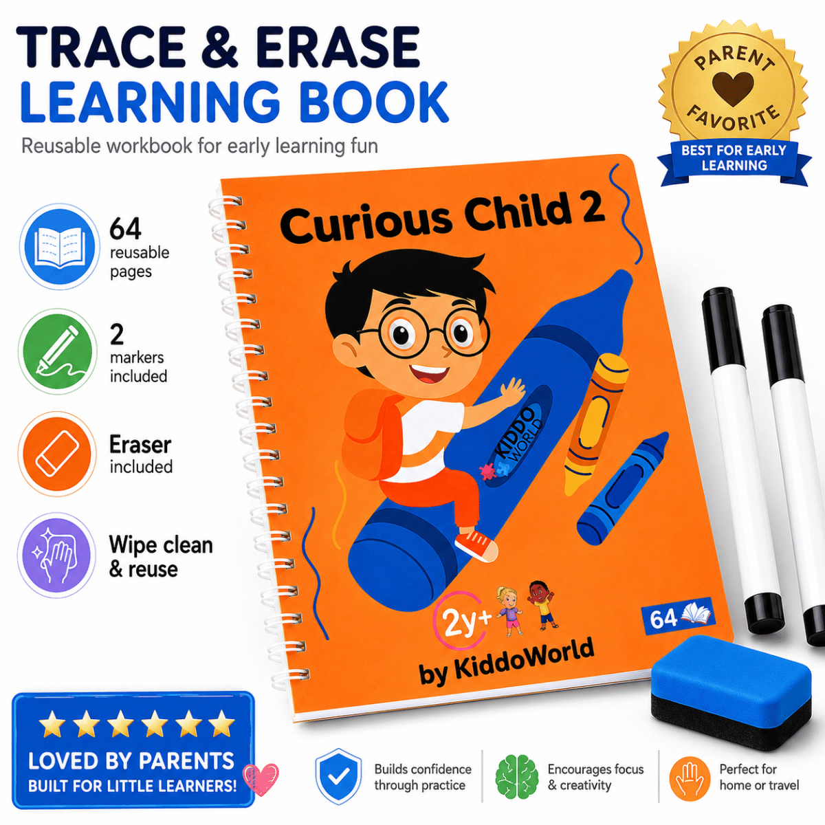 Curious Child 2 | Zošit piš-zmaž na nácvik písania (64 strán, 2+ roky)