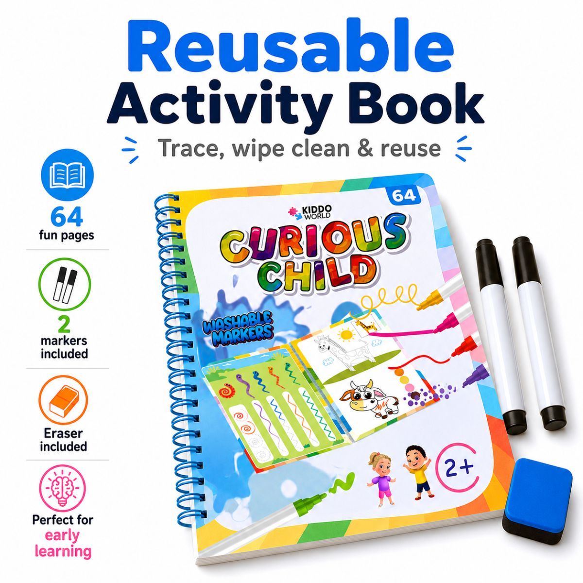 Curious Child Colors | Zošit píš-vymaž na učenie sa písania (64 strán, 2+ roky)