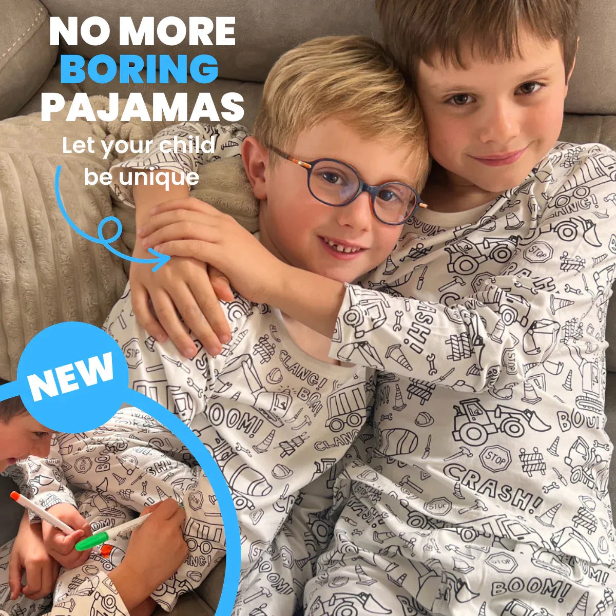 Dvojdielne detské vyfarbovacie pyžamo | Nákladiaky a bagre (4–8 rokov)