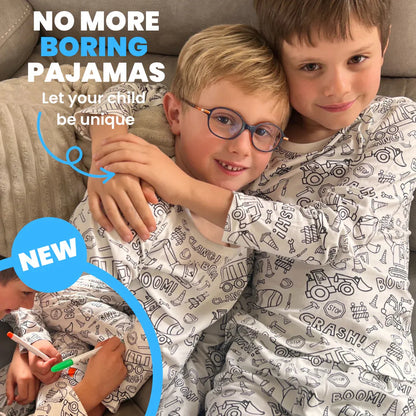 Dvojdielne detské vyfarbovacie pyžamo | Nákladiaky a bagre (4–8 rokov)