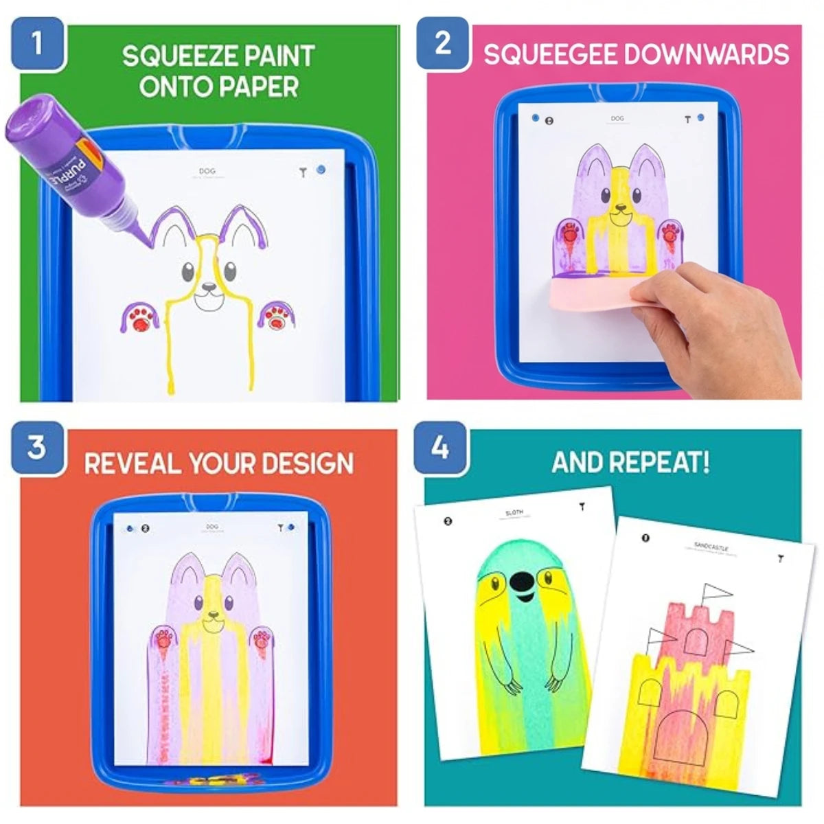 Squeegee Art Kit | Sada s 5 farbami a magickou stierkou na vytváranie obrázkov bez štetcov | pre deti 5+