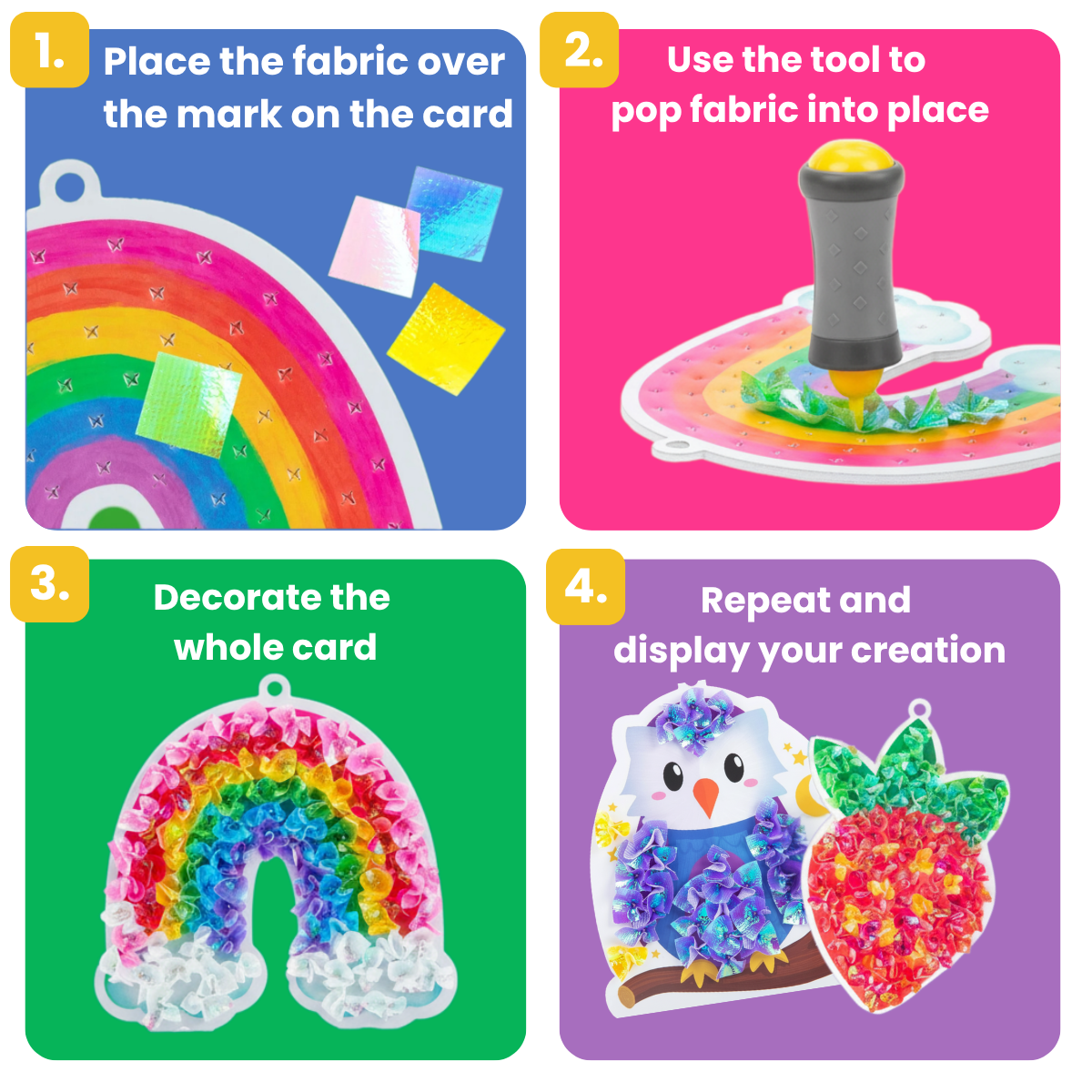 Tufting Kit – vytvor si mäkké 3D obrázky z farebných kúskov látky bez lepidla a neporiadku! (5+ rokov)