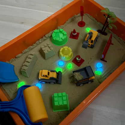 Senzorická herná sada s magnetickým pieskom a svietiacimi kamienkami | Stavenisko | pre deti 3+