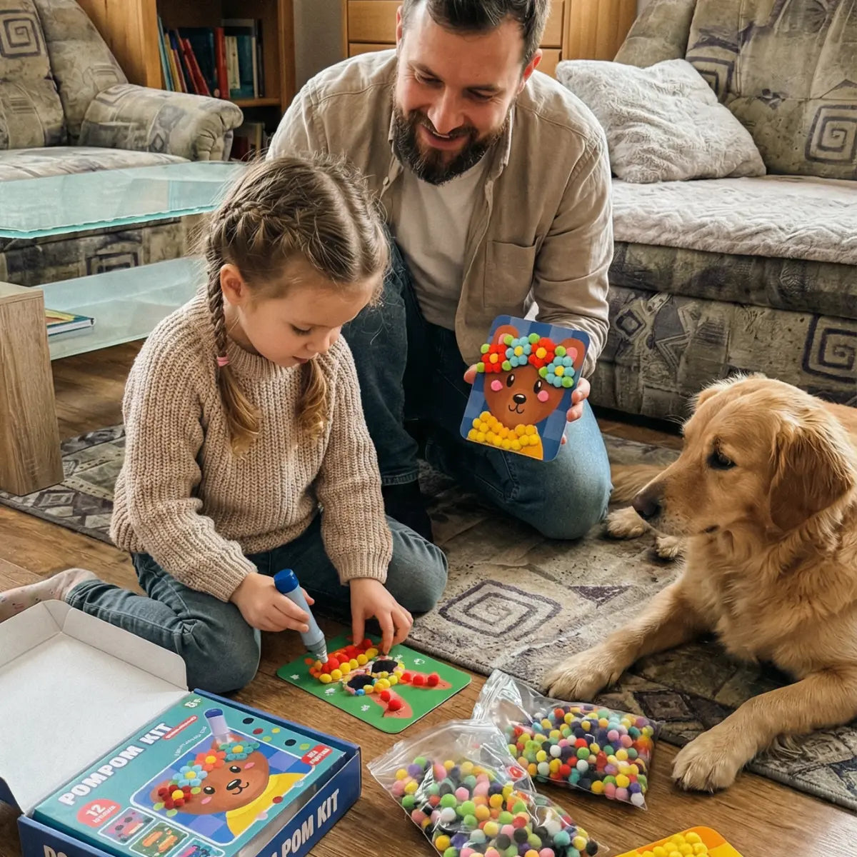 Pom Pom Kit – vytvor si hebké 3D zvieratká z mäkkých bambuliek bez neporiadku! (5+ rokov)