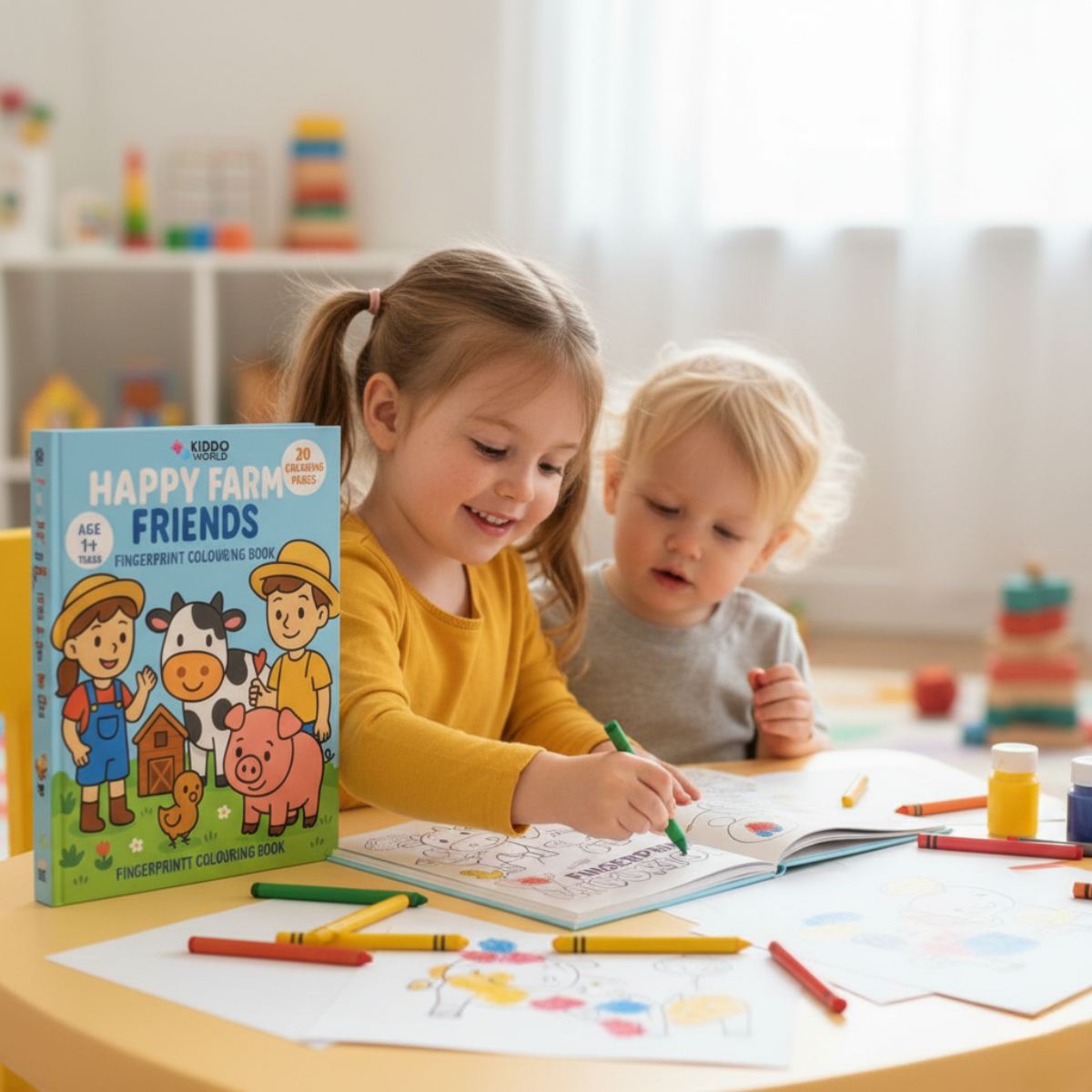 Omaľovanka pre deti: Deti na farme (20 strán, 1+ rok)