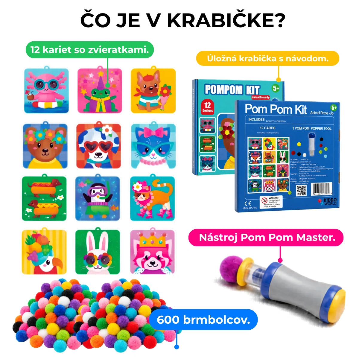 Pom Pom Kit – vytvor si hebké 3D zvieratká z mäkkých bambuliek bez neporiadku! (5+ rokov)