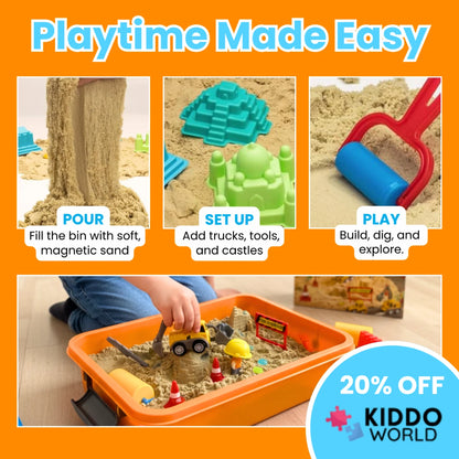 Senzorická herná sada s magnetickým pieskom a svietiacimi kamienkami | Stavenisko | pre deti 3+
