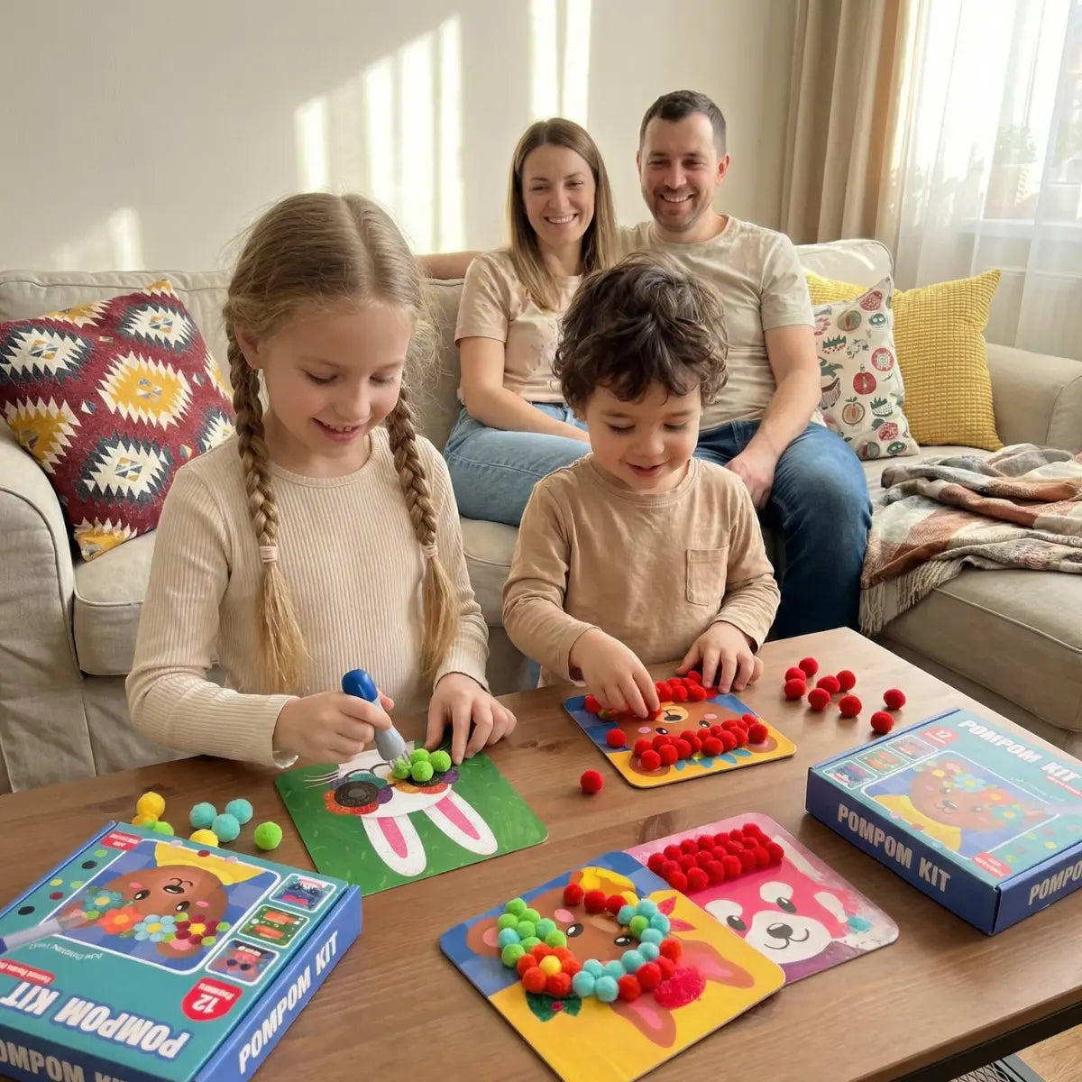 Pom Pom Kit – vytvor si hebké 3D zvieratká z mäkkých bambuliek bez neporiadku! (5+ rokov)