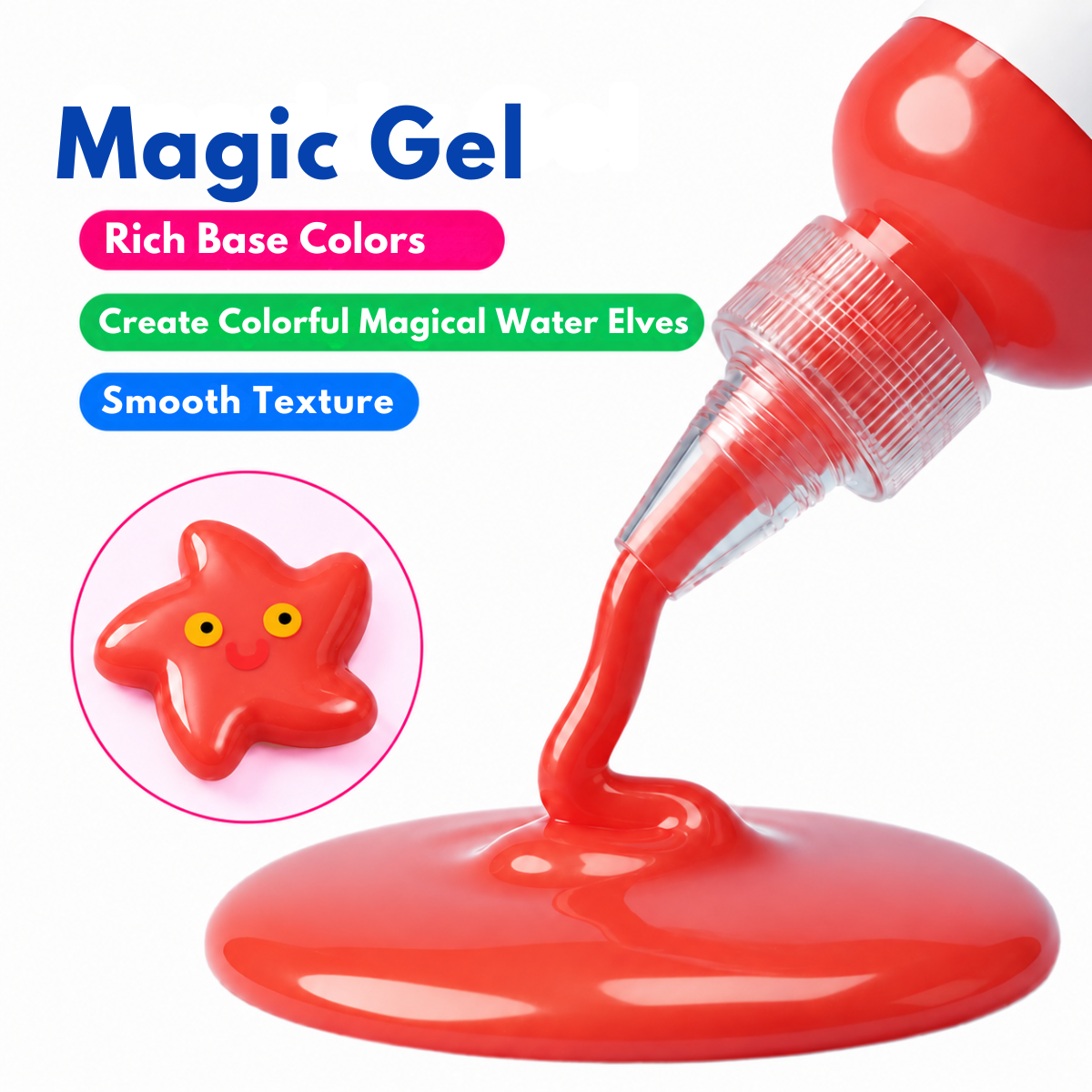 Magic Water Squishy Refill Pack – Náplň 4 farby + 1 kúzelný prášok (Kompatibilné so všetkými sadami, 3+ roky)