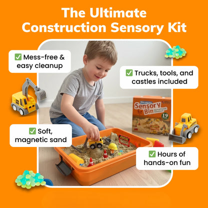 Senzorická herná sada s magnetickým pieskom a svietiacimi kamienkami | Stavenisko | pre deti 3+