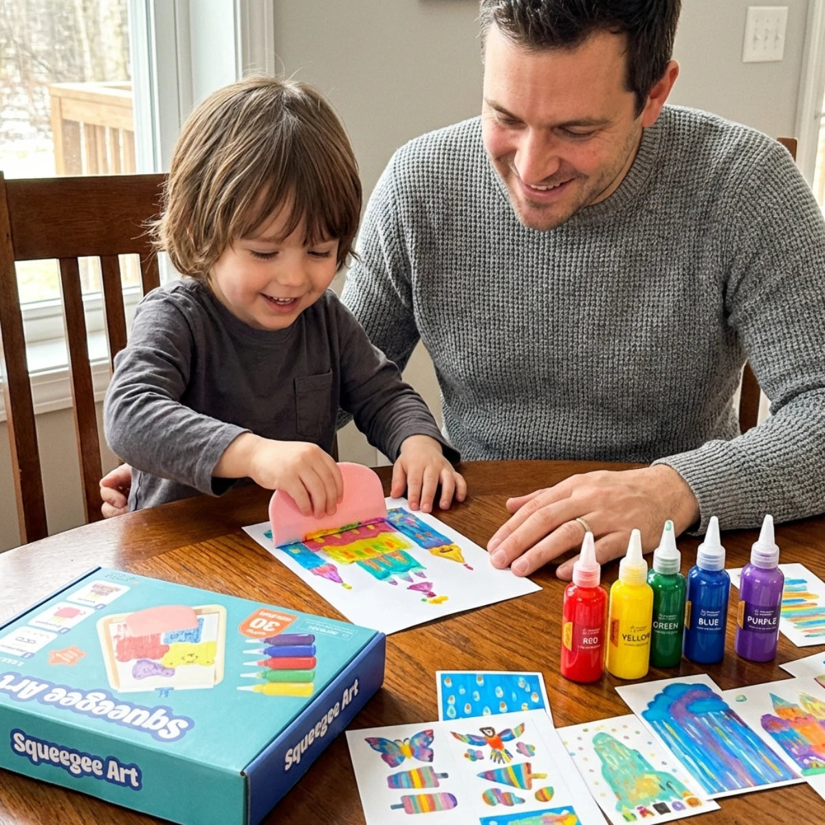 Squeegee Art Kit | Sada s 5 farbami a magickou stierkou na vytváranie obrázkov bez štetcov | pre deti 5+