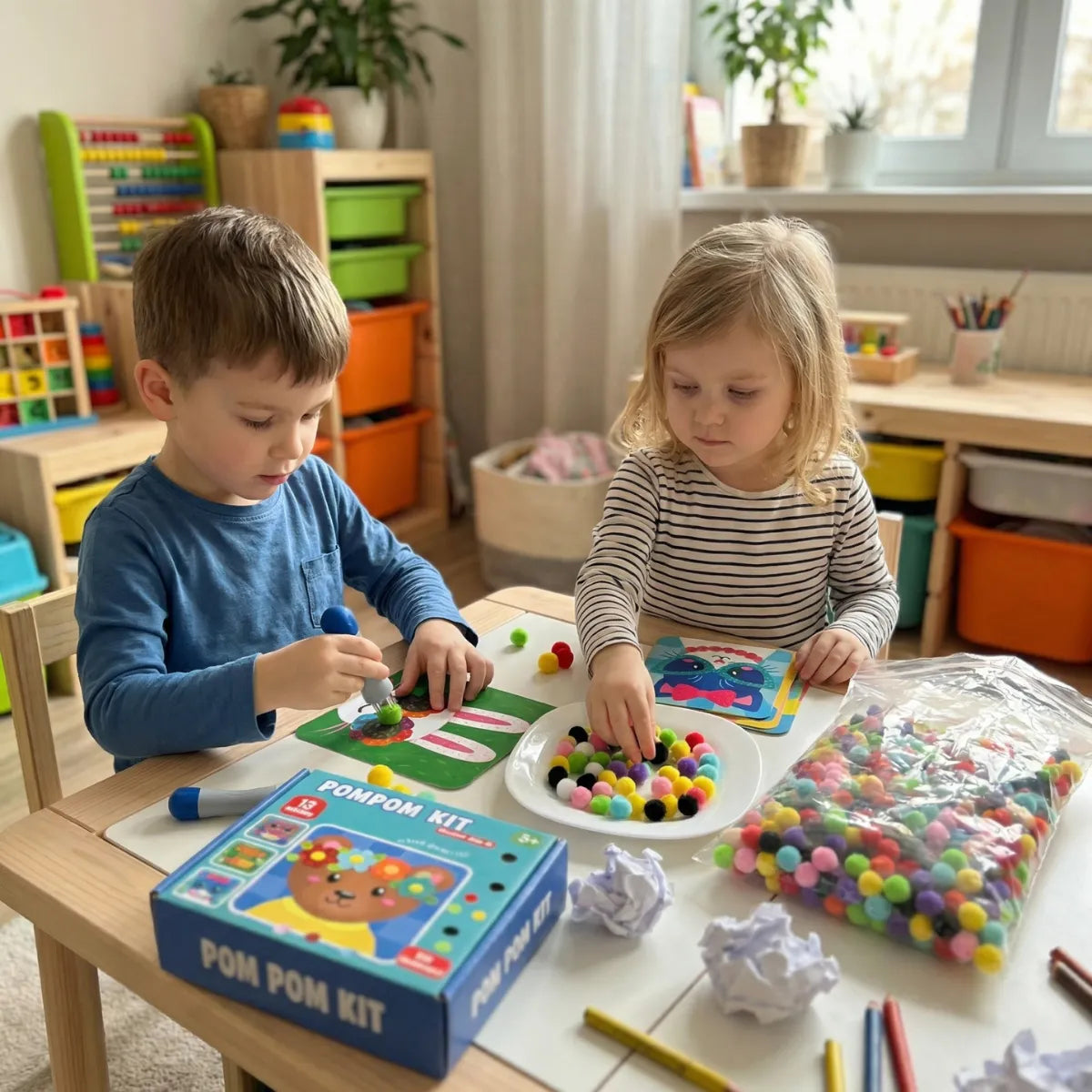 Pom Pom Kit | Senzorická kreatívna hra s brmbolcami | pre deti 5+