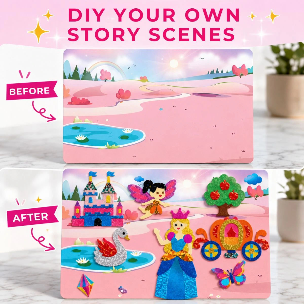 Foil Fun: Jednorožce a princezné – trblietavé rozprávkové obrázky bez neporiadku! (4+ roky)