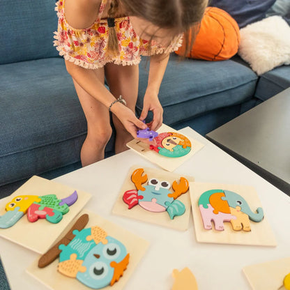 6 drevených montessori puzzle – Autíčka (6+ mesiacov)