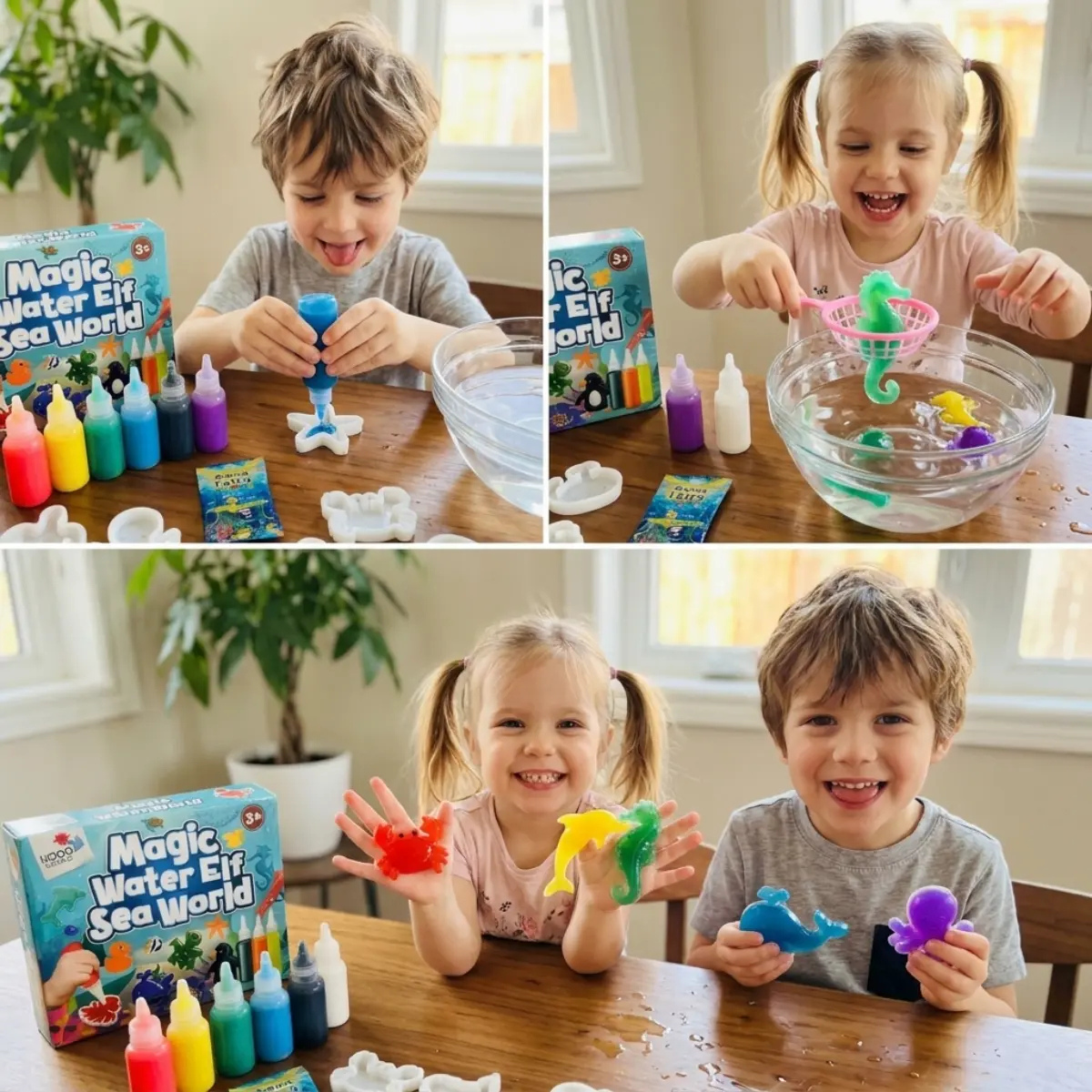 Magic Water Squishy Refill Pack – Náplň 4 farby + 1 kúzelný prášok (Kompatibilné so všetkými sadami, 3+ roky)