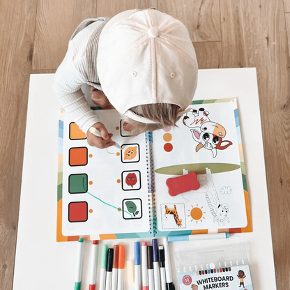 Curious Child Colours – Píš a zotri zošit na učenie písania, na viacnásobné použitie (64 strán, 2–5 rokov)