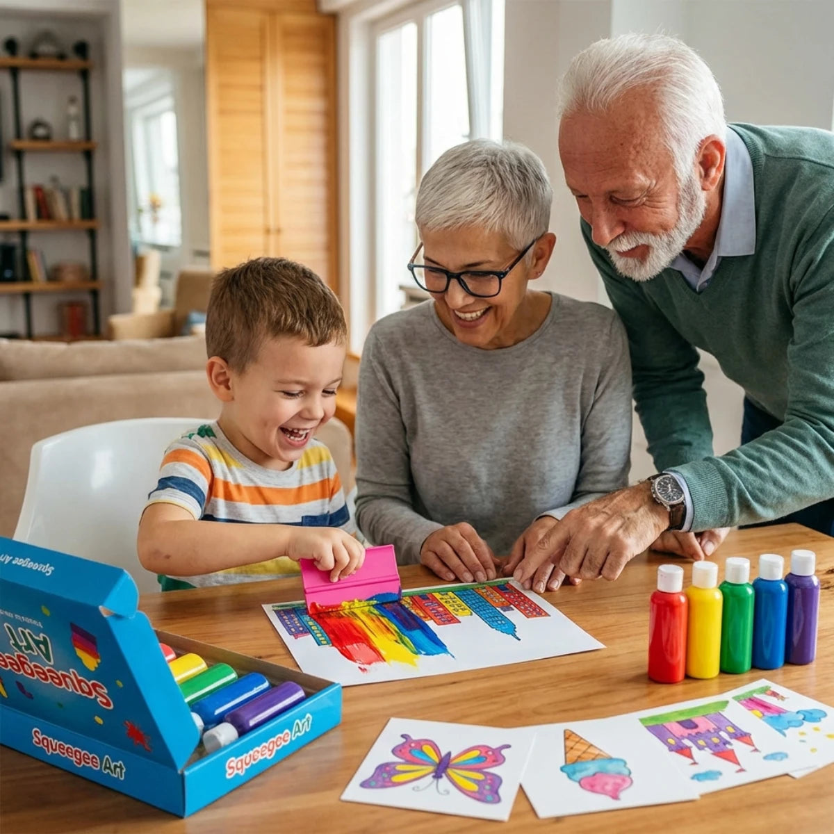 Squeegee Art Kit | Sada s 5 farbami a magickou stierkou na vytváranie obrázkov bez štetcov | pre deti 5+
