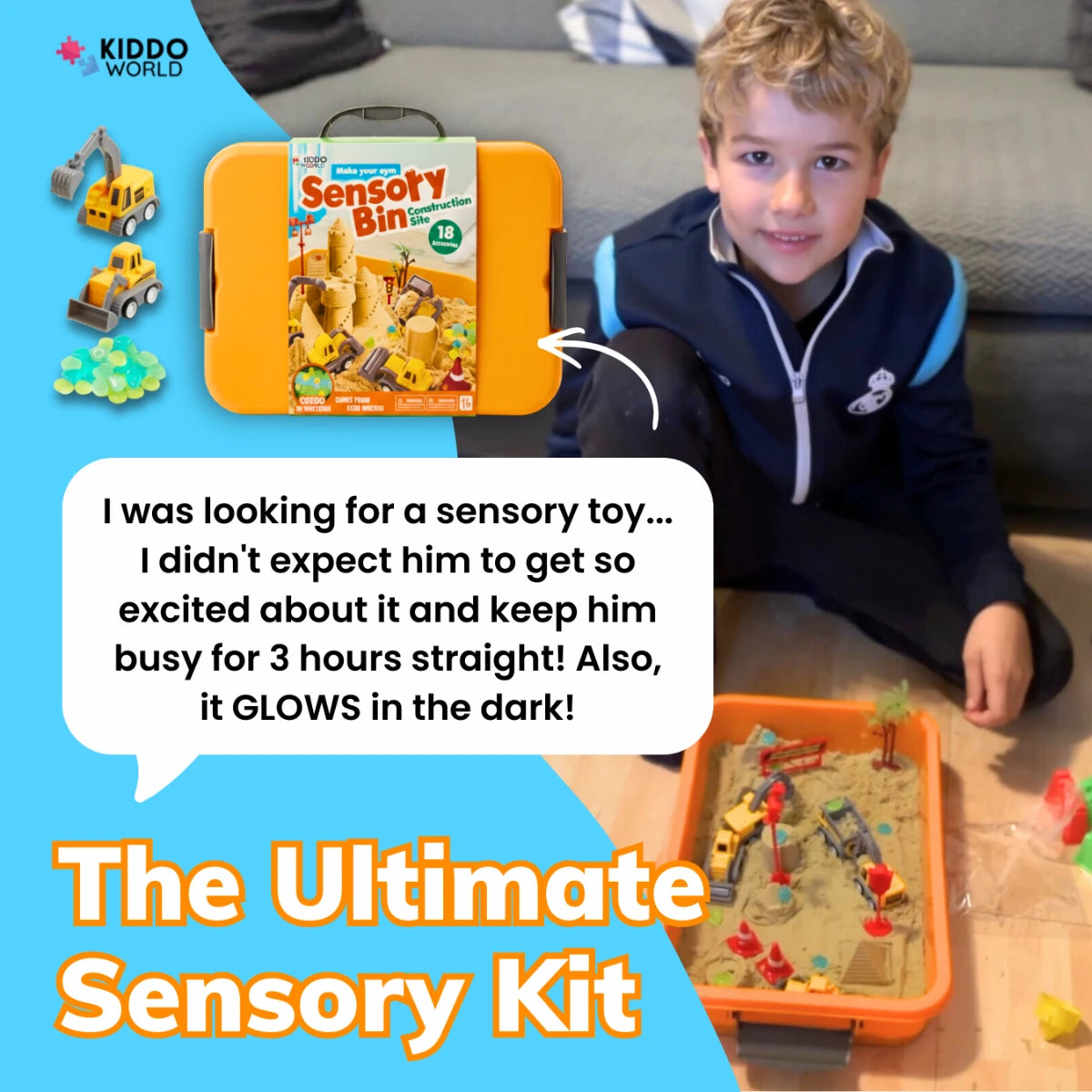 Senzorická herná sada s magnetickým pieskom a svietiacimi kamienkami | Stavenisko | pre deti 3+