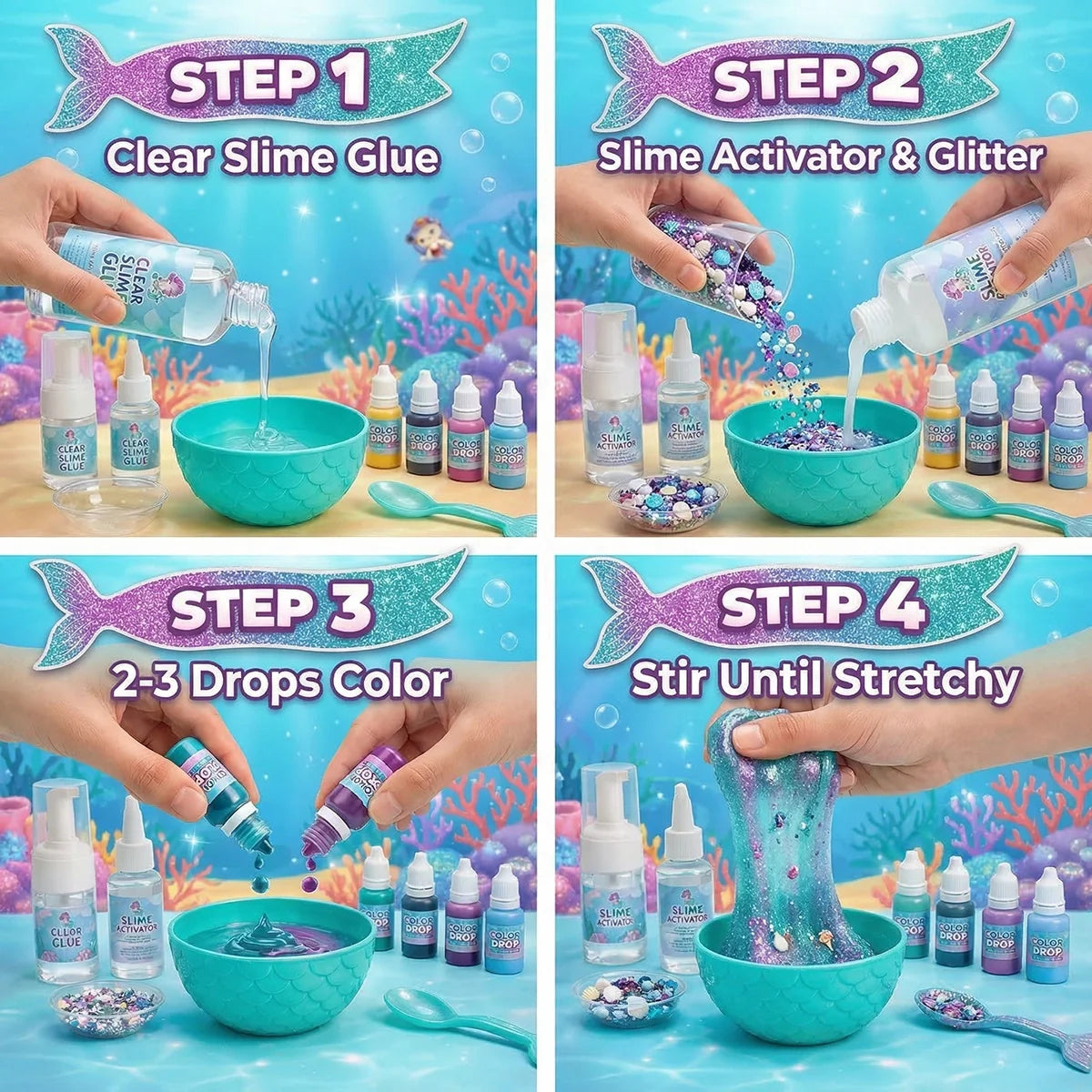 Mermaid Ocean Slime – vytvor si trblietavý morský slime s morskými pannami! (4+ roky)