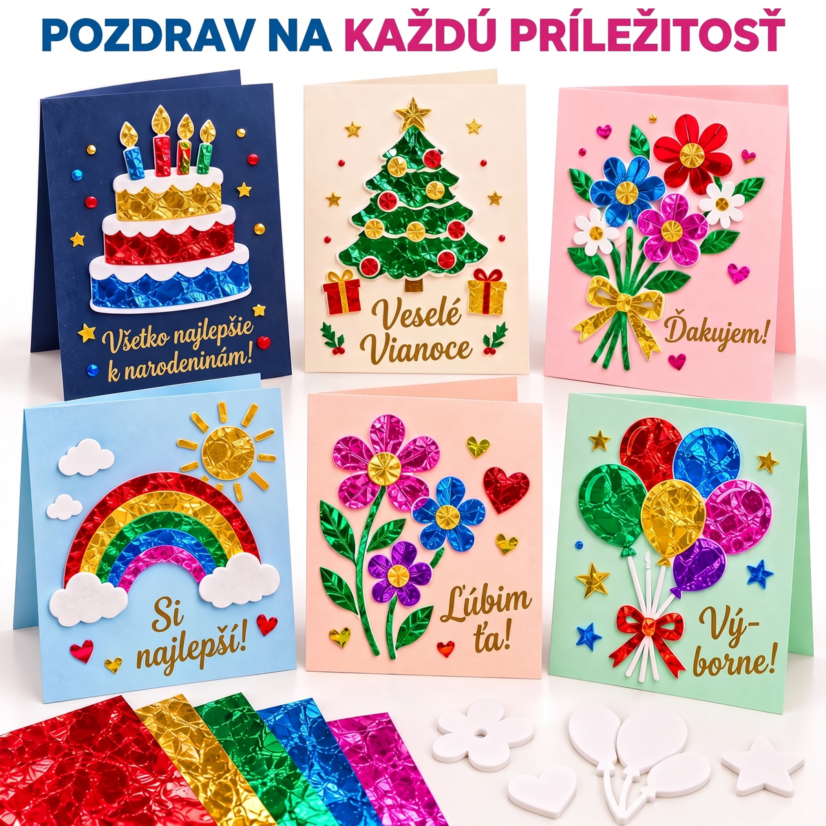 Foil Fun Přáníčka – Kreativní sada na výrobu třpytivých svátečních přání (4+ let)