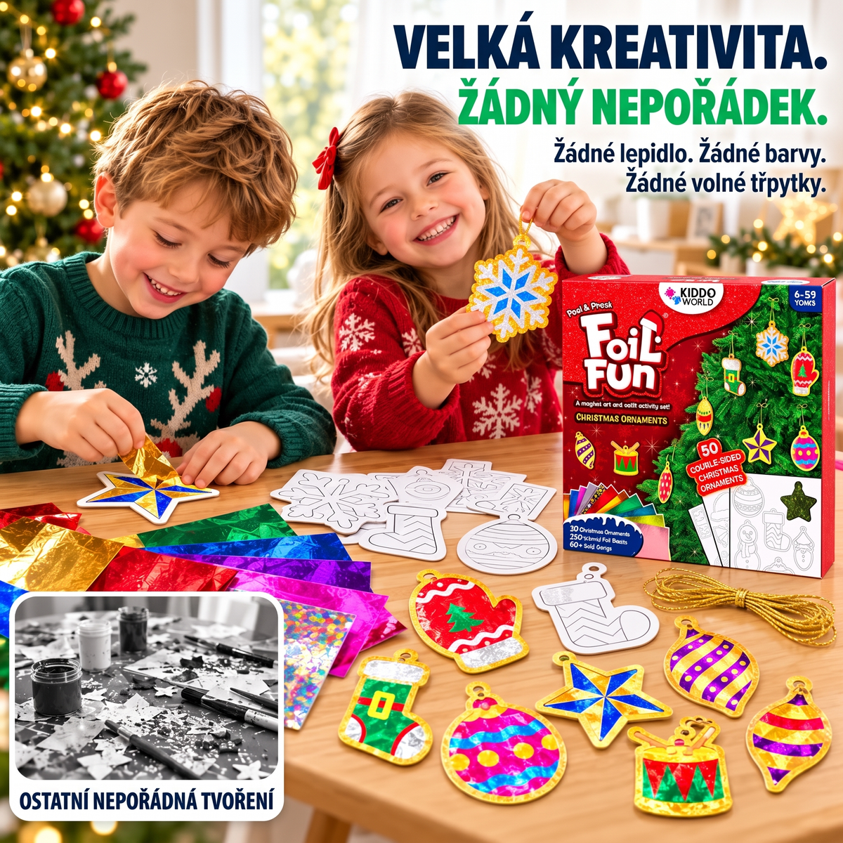 Čarovné lesklé ozdoby na vianočný stromček, okná alebo stenu (4+ rokov)