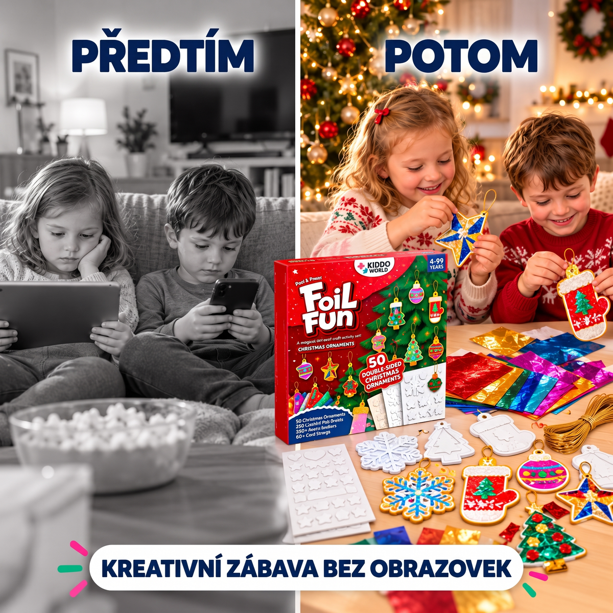 Čarovné lesklé ozdoby na vianočný stromček, okná alebo stenu (4+ rokov)