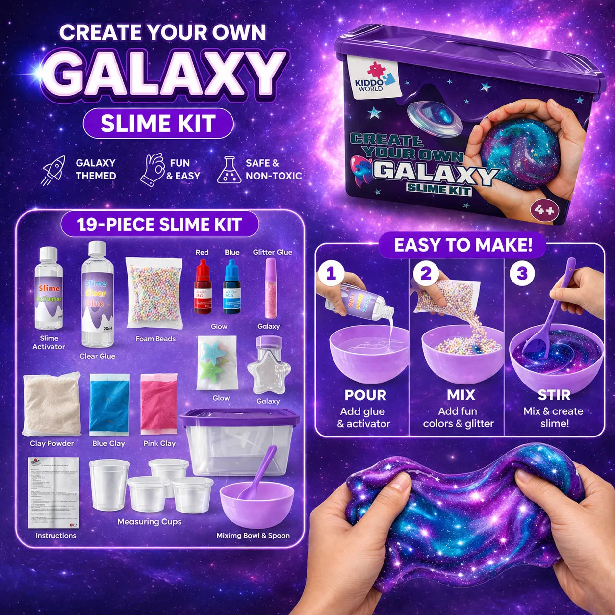 Galaxy Slime – vytvor si trblietavý vesmírny slime, ktorý svieti v tme! (4+ roky)