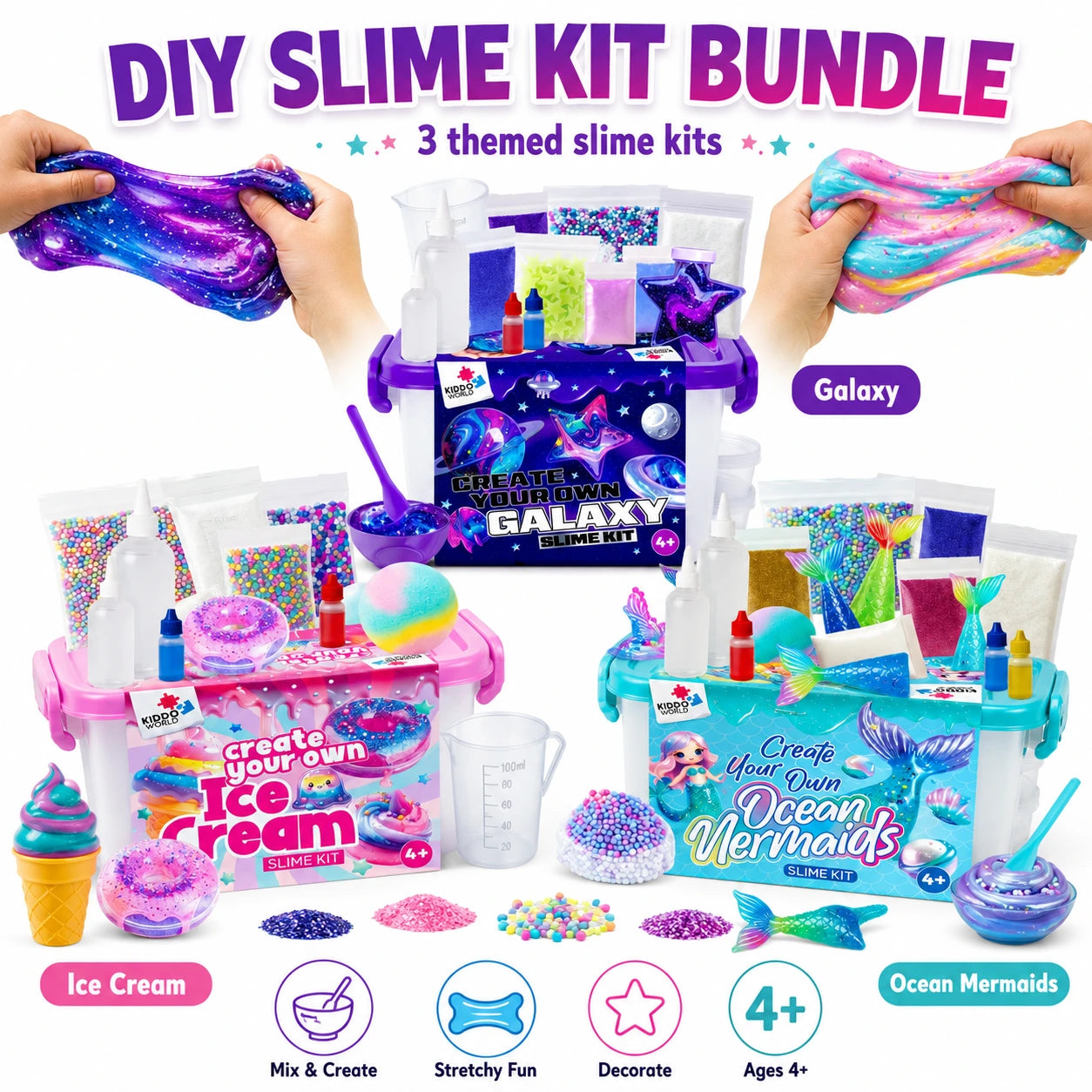 Slime sada 3 v 1 – Galaxy Slime, Ice Cream Slime a Mermaid Ocean Slime! (4+ roky)