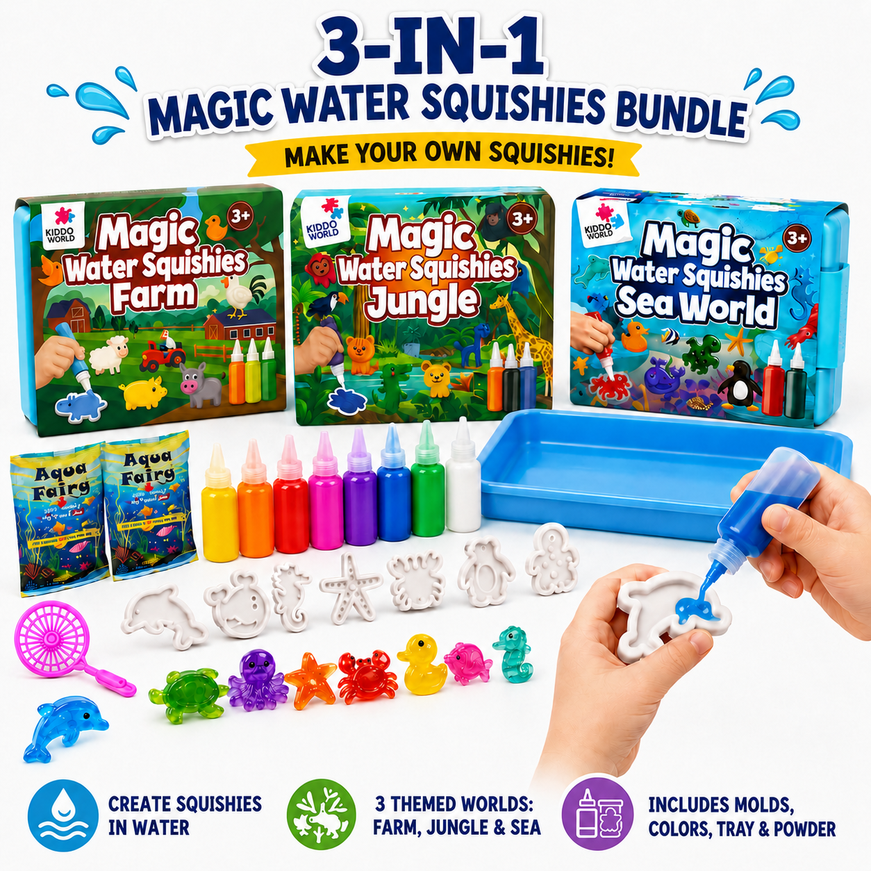 Magic Water Squishies – Ultimate Mega Bundle | Morský svet, Džungľa a Farma (3+ roky)