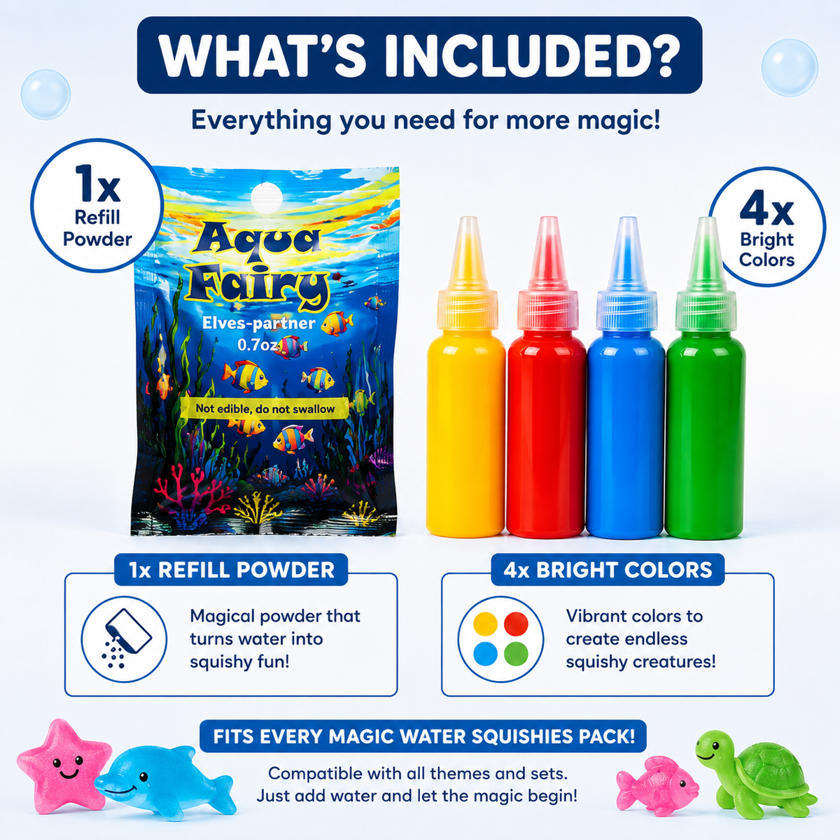 Refill Pack – Náplň 4 farby + 1 kúzelný prášok (Kompatibilné so všetkými sadami, 3+ roky)