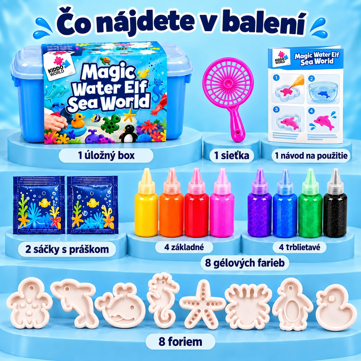 Magic Water Squishies – Kreatívna súprava na výrobu 3D figúrok | Morský svet | 3+ rokov